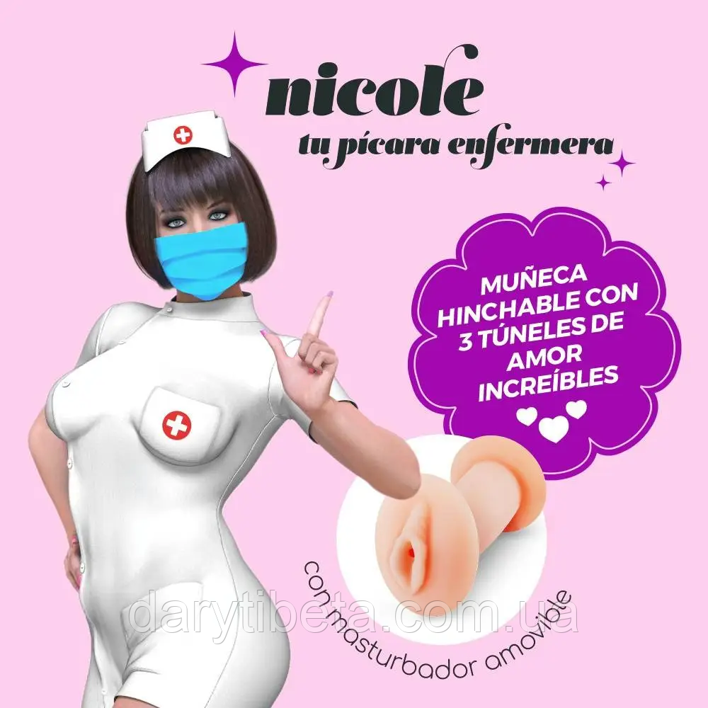 Надувна секс-кукла Медсестра з трьома робочими отворами, зі знімним мастурбатором, зріст 155 см