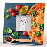 Часы с рисунком "Пицца на деревянном фоне" подарок для кухни на стену, на стол