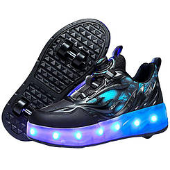 Роликові кросівки Led Flex, що світяться, на 4 колесах, USB зарядка, преміум якість, чорні (RKL-01)