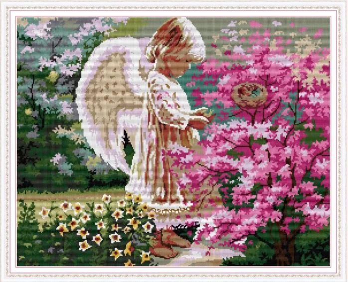 Набір для вишивання за нанесеною на канву схемою  "Angel and maple leaf".AIDA 14CT printed , 57*47 см