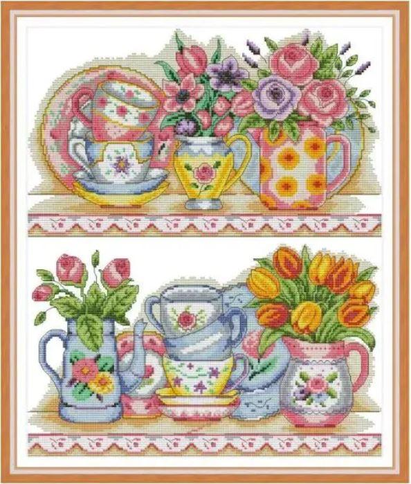 Набір для вишивання за нанесеною на канву схемою "The vase on the shelf". AIDA 14CT printed, 36*43см