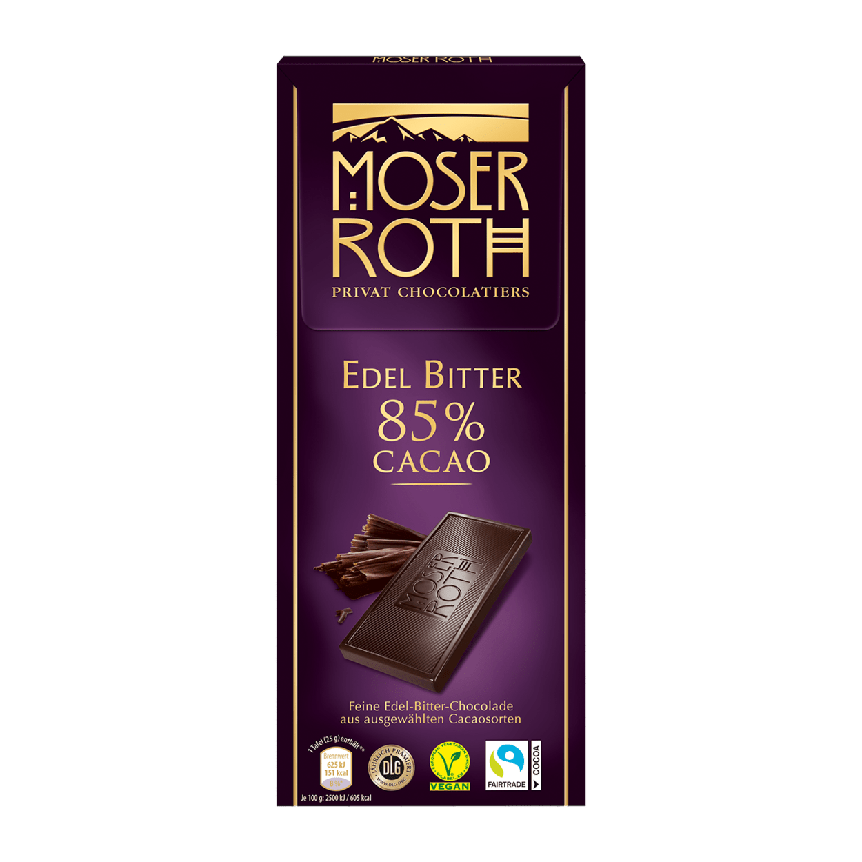 Чорний гіркий шоколад Moser Roth Edel-Bitter-Chocolate 85%, 125 гр