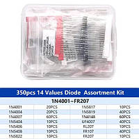 Набор диодов (350шт) 1N4001 1N4004 1N4007 1N5404 1N5406 1N5408 RL207 UF4007 FR107 1N5819 1N4148 1N5822 1N5817