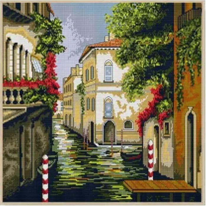 Набір для вишивання за нанесеною на канву схемою "Venice Water Street" . AIDA 14CT printed, 44*44 см