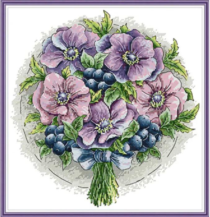 Набір для вишивання за нанесеною на канву схемою "Bouquet-Berries". AIDA 14CT printed, 35*36 см