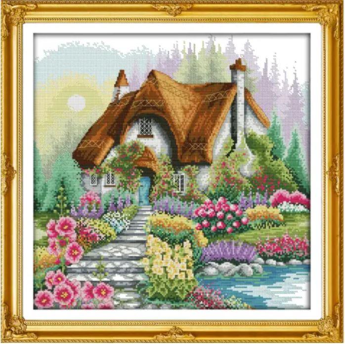 Набір для вишивання за нанесеною на канву схемою "Flower home" . AIDA 14CT printed, 43*43 см