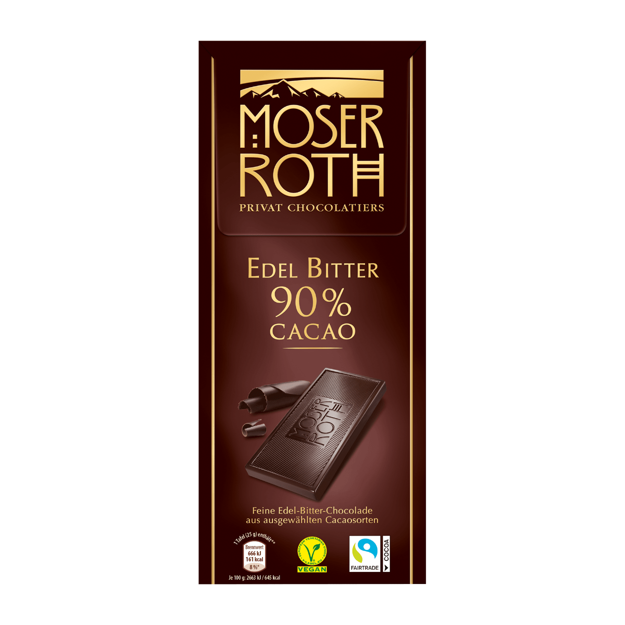 Чорний гіркий шоколад Moser Roth Edel-Bitter-Chocolate 90%, 125 гр