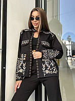 Стильный черный женский пиджак вышиванка