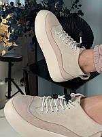 Женские ботинки низкие осенние замшевые бежевые 37 размер Код 08-ГРС