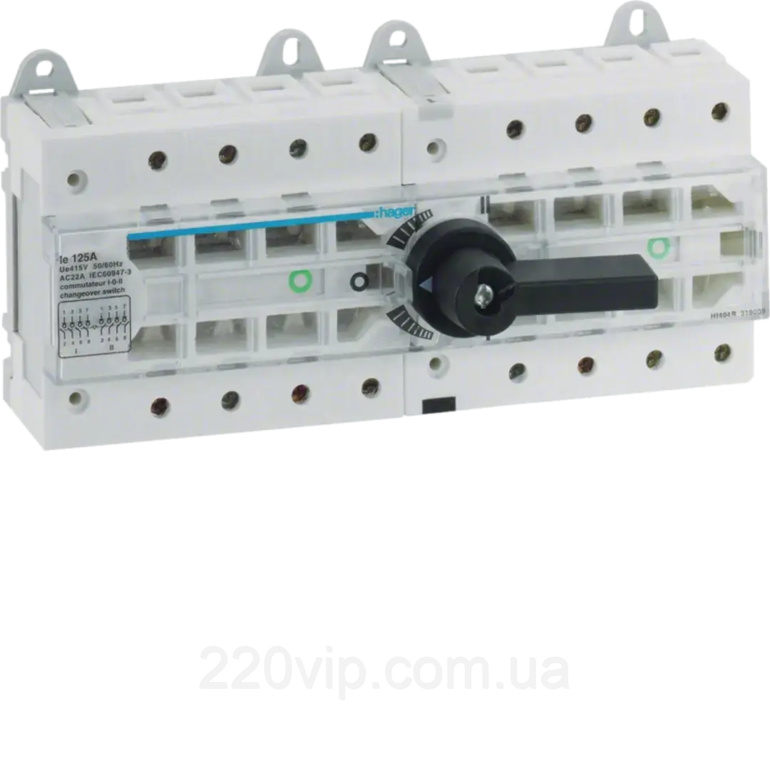 4п 125А HI406R Перемикач трипозиційний Hager введення резерву I-0-II введення резерву рубильник модульний Хагер, фото 1