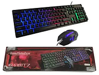 Проводная черная клавиатура KEYBOARD + мышка с LED подсветкой