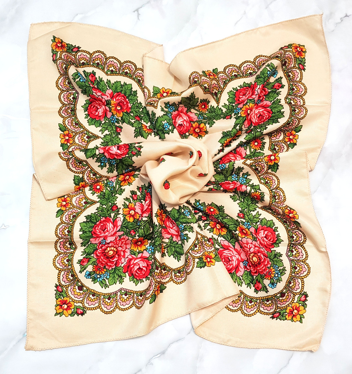 Хустка середня весняна літня квіткова молочна, фото 1