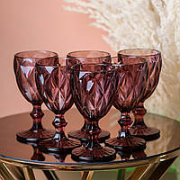 Бокал для вина фигурный граненый из толстого стекла набор 6 шт Розовый