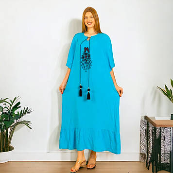 Довге легке плаття великі розміри 60-64 (2XL-3XL) блакитне, штапель, Туреччина, Merve Moda 525