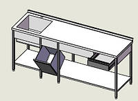 Стол с ванной моечной из нержавеющей стали с ящиком откидным для мусора и выдвижными ящиками