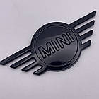 Емблема MINI (Міні) 115 mm 52 мм (значок, наклейка, логотип на капот багажник) Чорна метал, фото 2