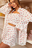 Жіноча піжама в сердечках комплект трійка, фото 5