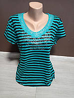 Жіноча футболка туніка БАТАЛ Дача Смужка  50-56 розміри м'ята синя червона пудра