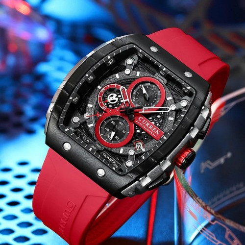 Чоловічий кварцовий наручний годинник з хронографом Curren 8442 Silver-Black-Red