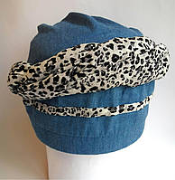 Чалма Тюрбан бандана платок на голову Шапка женская косами Хлопок весна лето Синяя с леопардовым размер 55-57