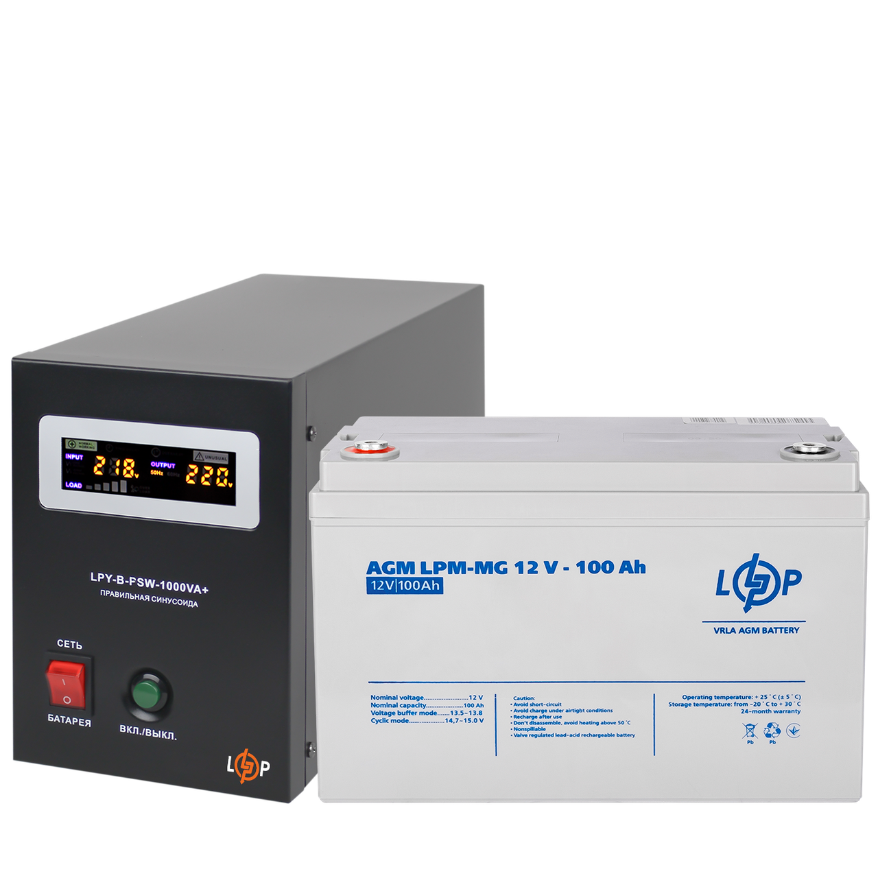 Комплект резервного живлення LP (LogicPower) ДБЖ + мультигелева батарея (UPS B1000 + АКБ MG 1280W), фото 1