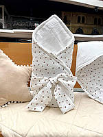 Конверт- одеяло муслиновое на выписку новорожденного с красивым бантом