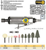 Набор шлифмашинка прямая пневматическая 1/4" патрон 3;6 мм 10 предметов Польща VOREL-81109
