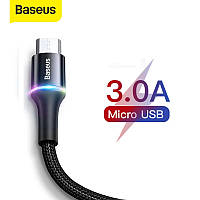 Кабель 1м Baseus Micro USB c подсветкой для быстрой зарядки 3A 2м | Шнур Baseus 3A USB microUSB 200 см RGB Led