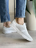 Жіночі кросівки шкіряні літні білі перфорація повсякденні, натуральна шкіра, розміри з 35 по 42