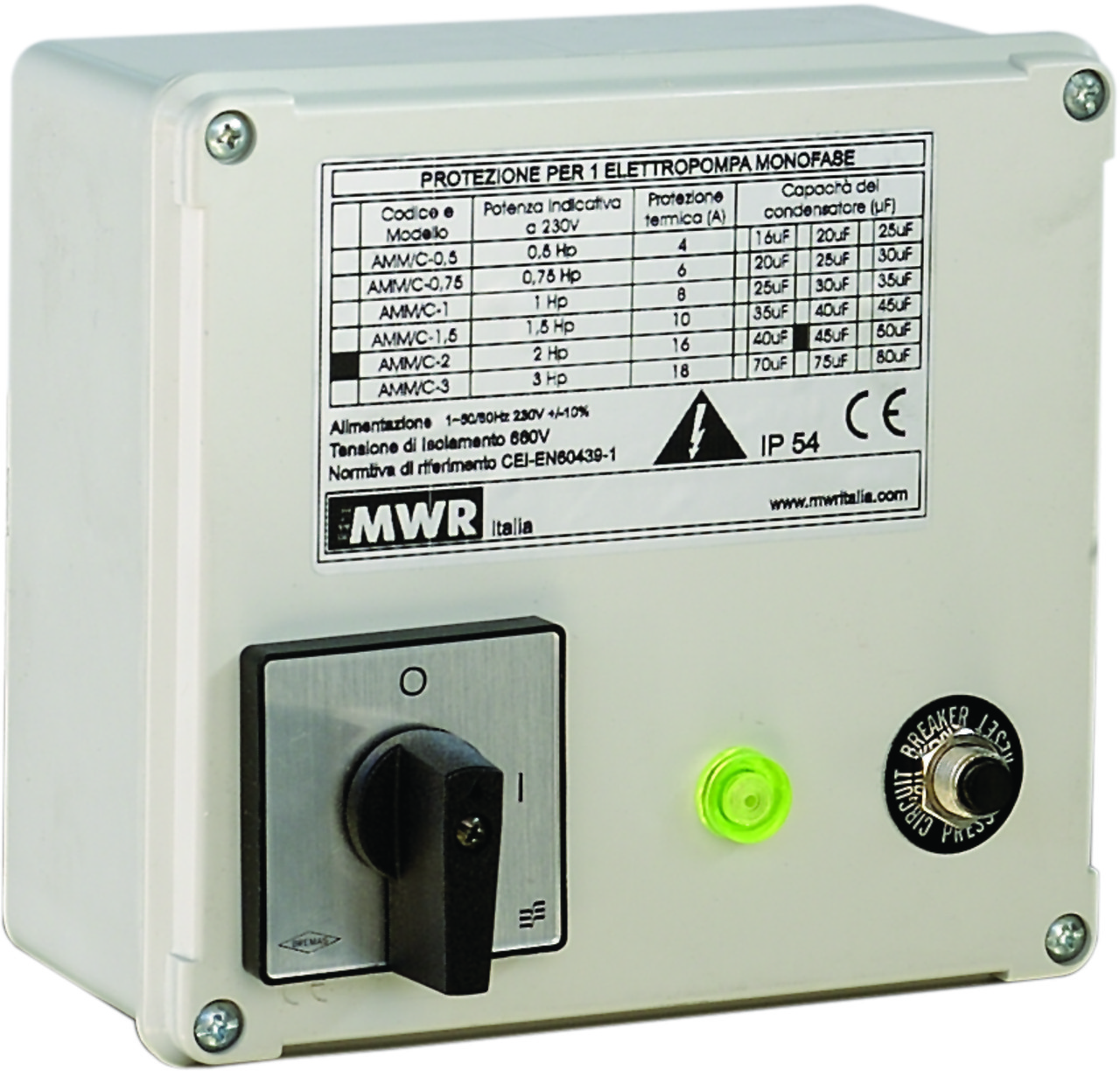 Пульти керування для однофазних 4" свердловинних насосів — AMM/C, Fourgroup (Італія)