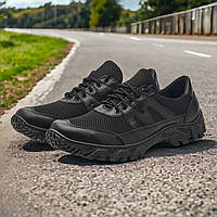 Мужские тактические летние кроссовки (сетка, кожа) чёрные, военные кроссы лето, армейская обувь размер 39-46