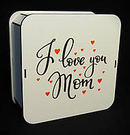 Коробка-пенал, білого кольору "I love you, mom" 25*25*8 см.