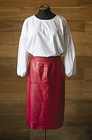 Красная кожаная винтажная юбка карандаш миди Vera Pelle, размер S