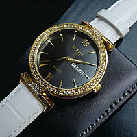 Женские наручные кварцевые часы Skmei 2090GDBKWT с белым ремешком