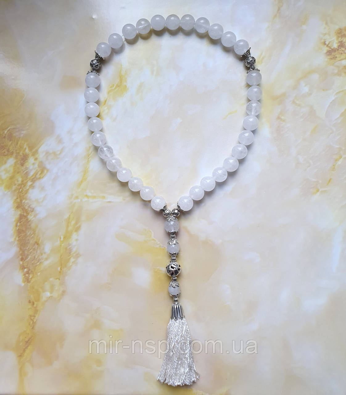 Чотки 33 намистини натуральний білий агат 10 мм, фото 1