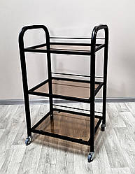 Візок для майстра вій чорна етажерка на 3 полиці скло столик пересувний для татуажу ST 004 black