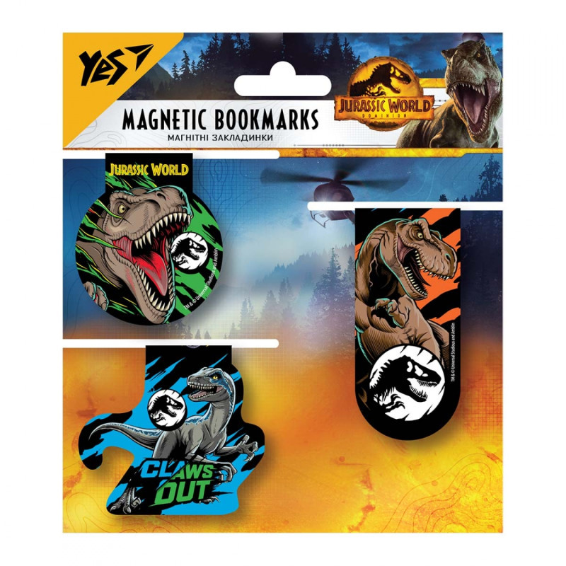 Закладки магнітні YES "Динозаври - JURASSIC WORLD", 3 шт