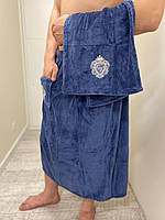 Мужской набор для душа, сауны и бани (полотенце на липучке и маленькое для лица) Синий top top