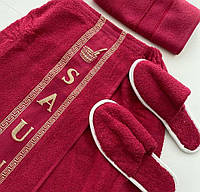 Мужской набор для душа, сауны 3 предмета (полотенце на липучке, полотенце для лица + тапочки) Красный top top