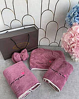 Женский набор для душа, сауны и бани 4 предмета (2 полотенца + чалма на голову + повязка) Розовый top top