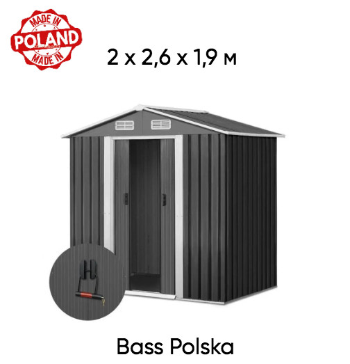 Сарай металлический для хранения (серый) Хозблок для садового инвентаря Bass Polska Дачные домики - фото 3 - id-p2131599490