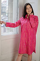 Сорочка подовжена жіноча у смужку рожева