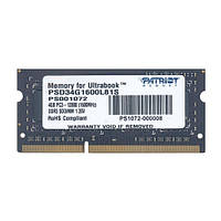 Память SO-DIMM, DDR3, 4Gb, 1600 MHz, Patriot, 1.35V (PSD34G1600L81S) (138908)