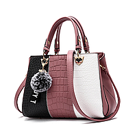 Жіноча Сумка На Плече Чорно-біла Комбінована Жіноча Сумочка Екошкіра Біла Чорна З Хутряним Брелоком Денвер