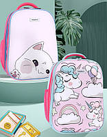 Каркасный школьный рюкзак с ортопедической спинкой для девочки 1 2 3 4 5 класс, светло-розовый портфель
