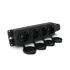 Колодка PiPo PP/SP-4/44/16B, 16 А, 220-240 В, IP44, із заглушкою, із заземленням 4 гнізда, каучук, чорний, Q10