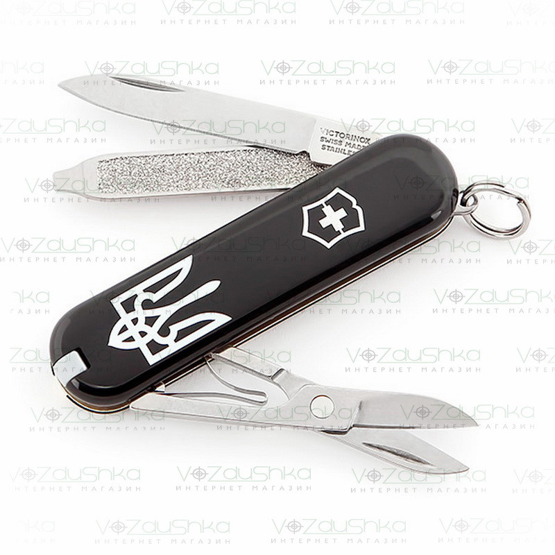 Ніж Victorinox Classic SD 0.6223.3R1, чорний з тризубом