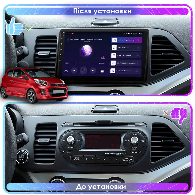 Al Штатна магнітола для Kia Picanto II Рестайлінг 2015-2017 екран 9" 2/32Gb Wi-Fi GPS Base Android, фото 1
