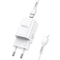 Адаптер сетевой HOCO Bright N13 USB, Type-C, QC, 20W, с кабелем Type-C-Lightning, белый