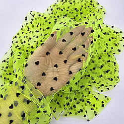 Сітка стрейч з флоком (серця) / колір САЛАТОВИЙ НЕОН / ціна вказана за 0,5 метра сітки
